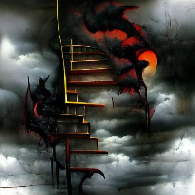 Brooding Stairway Descent in Romanticist Style