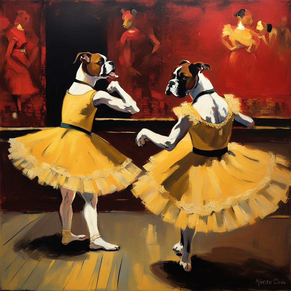 Boxer Dogs in Ballerina Dresses: Degas-Lautrec Style