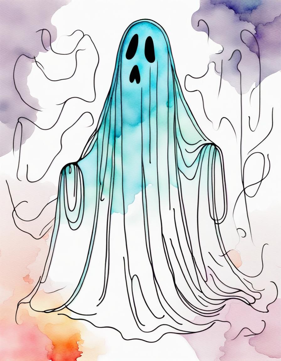 Minimalist Ghost in Watercolor Art