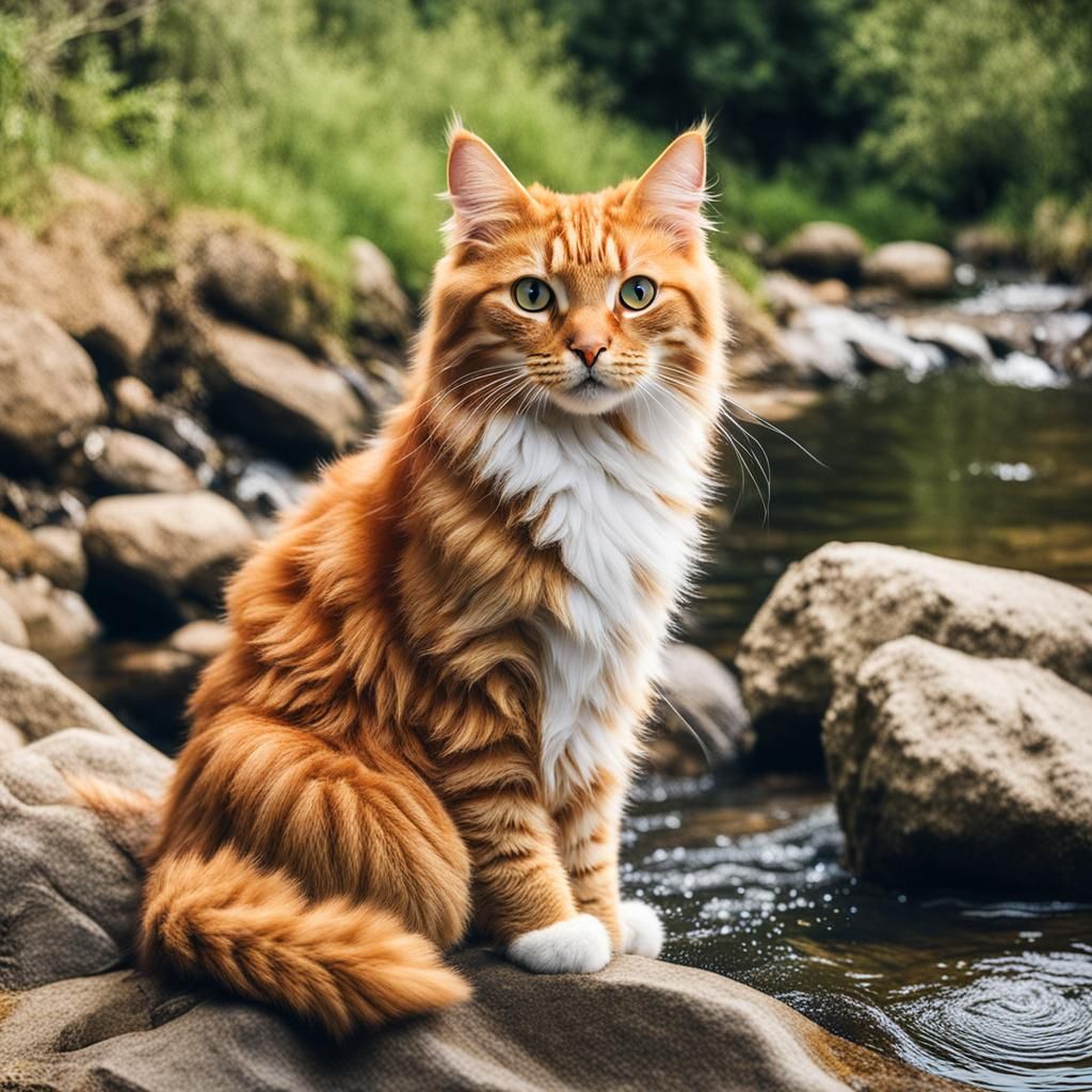 Ginger Tabby Cat in Creek
