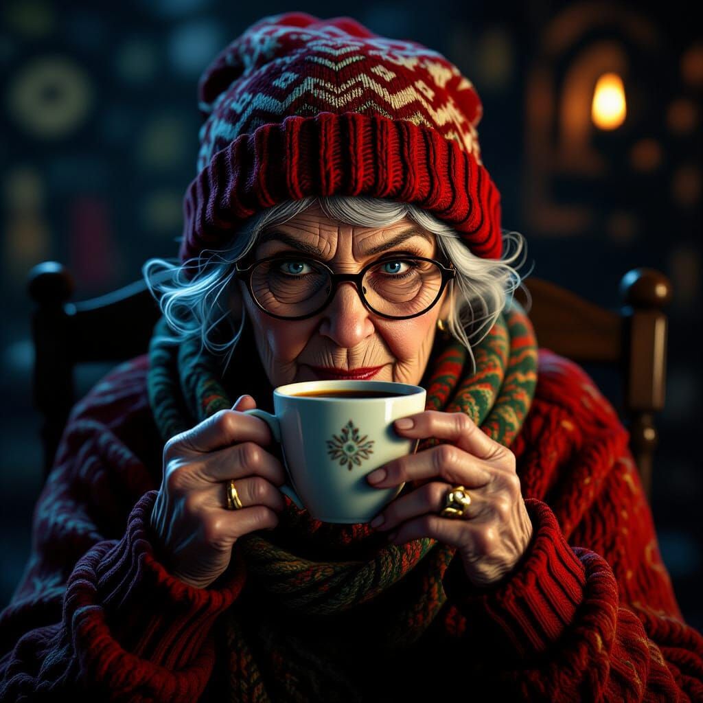 Demonic Grandmother Portrait in Dark Fantasy Style