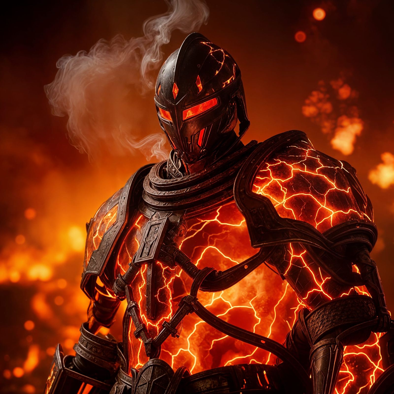 Epic Knight in Lava Armor Radiates Intense Heat and Light