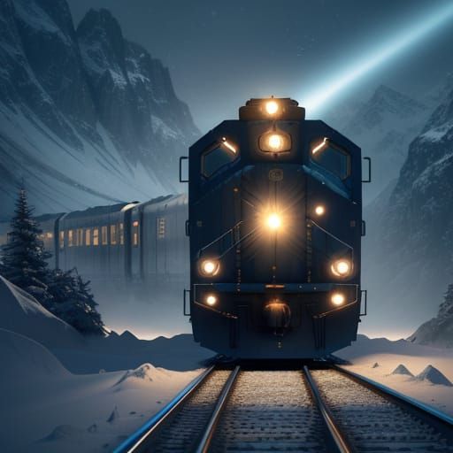 Luminous Light Train in Sci-Fi Winter Wonderland