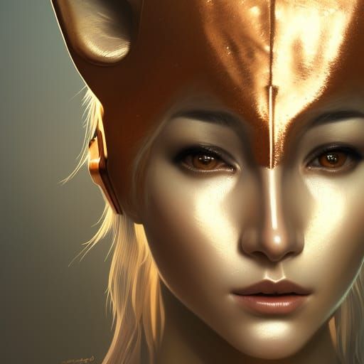 Copper Fox Mask Portrait in Hyperdetailed Style