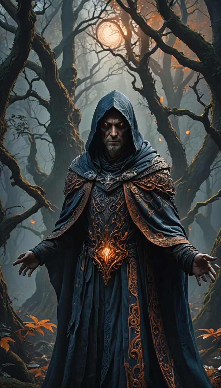 Hooded Harbinger in Dark Fantasy Forest