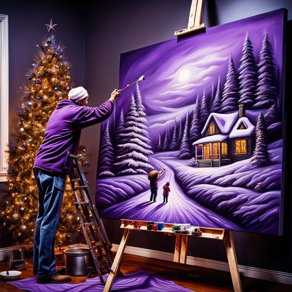 Painter Creates Family Christmas Painting