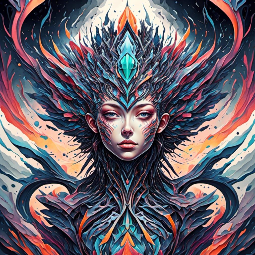 Mystical Cyborg Rising in Detailed Vector Art