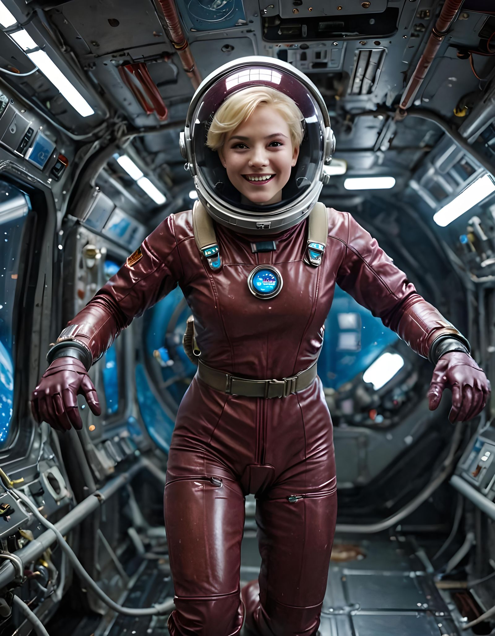 Blonde Astronaut Jumps from Spaceship in Earth Orbit