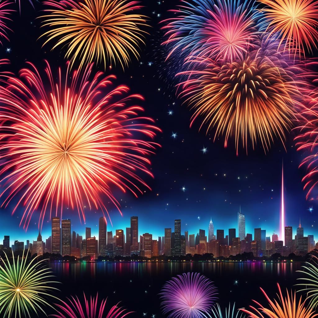 Colorful Fireworks Display in Anime Style