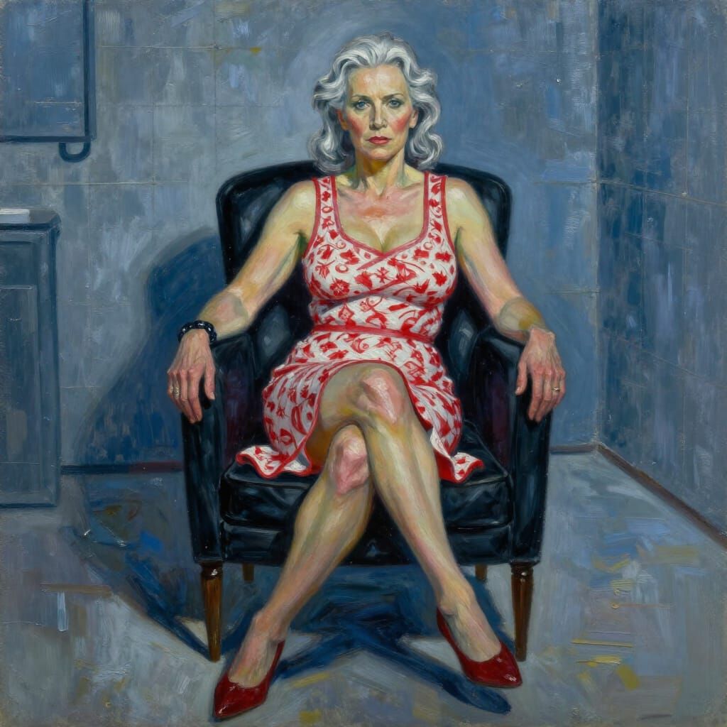 Woman in Armchair: Impasto Oil Painting