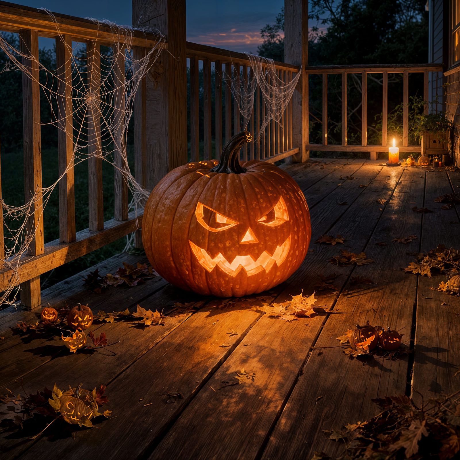 Jack-o'-Lantern on a Spooky Porch