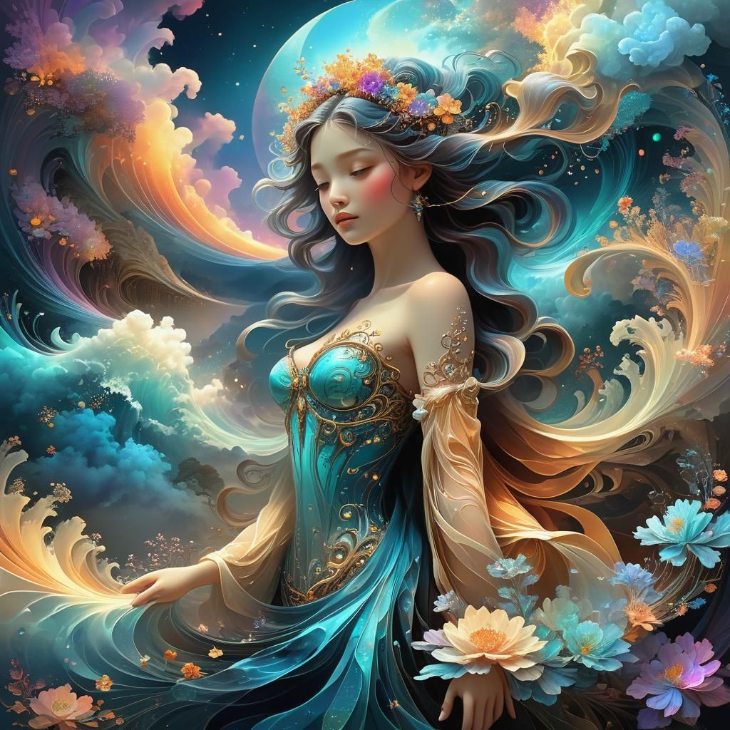 Ethereal Beauty in Cosmic Dark Fantasy Style