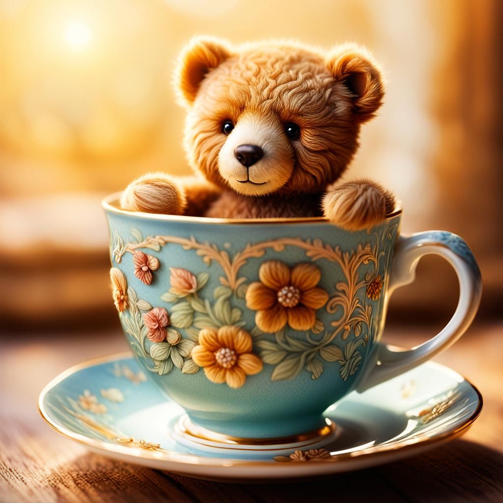 Teddy Bear in Tea Cup: Macro Photography