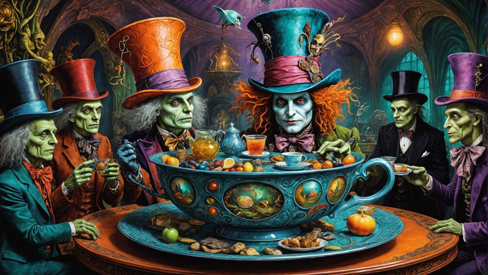 Surreal Mad Hatter Tea Party in Teacup