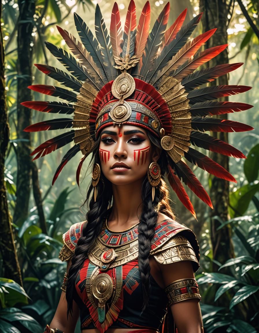 Young Aztec Warrior Princess in Jungle Kingdom