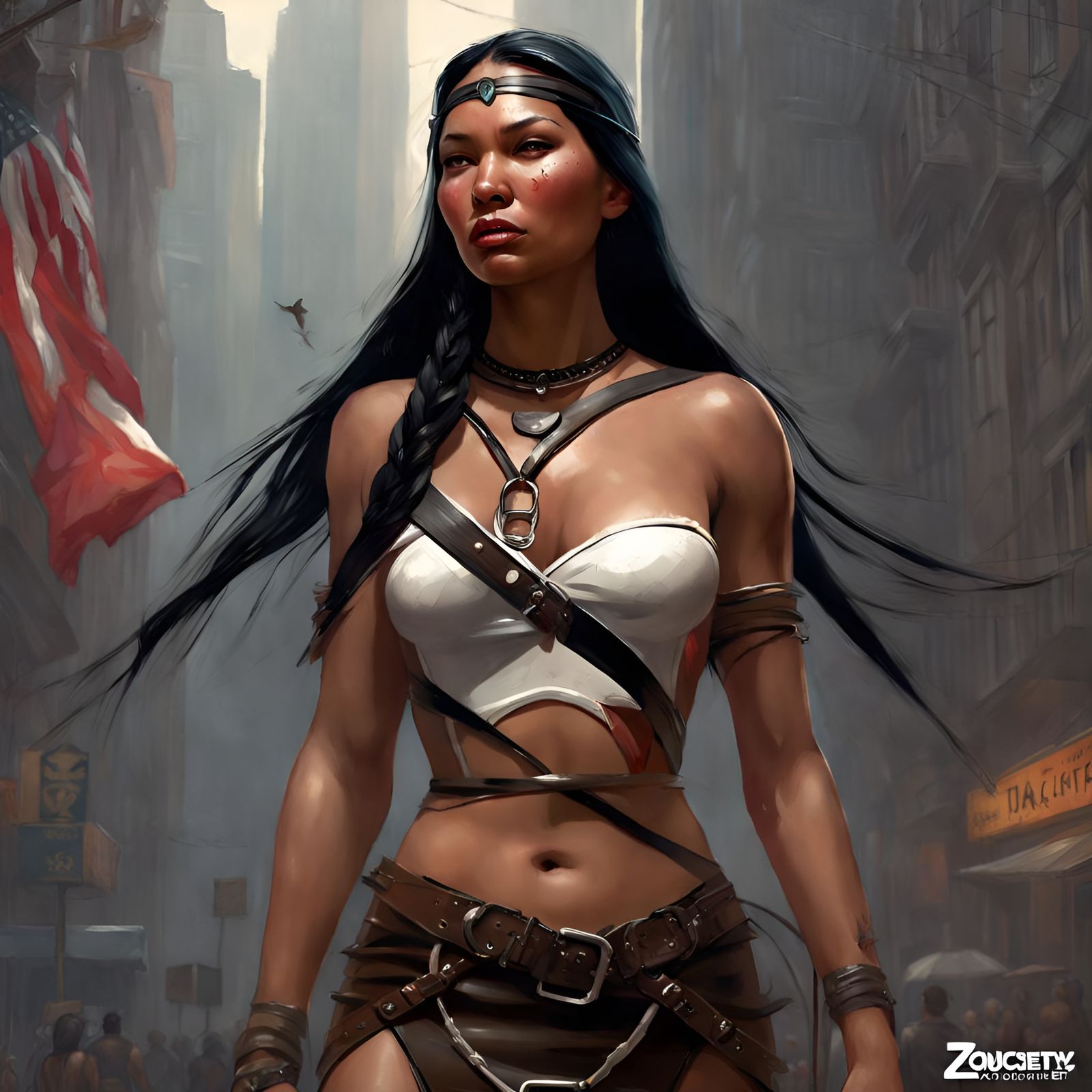 Pocahontas Delinquent in Latex: Hyperdetailed Fantasy Art