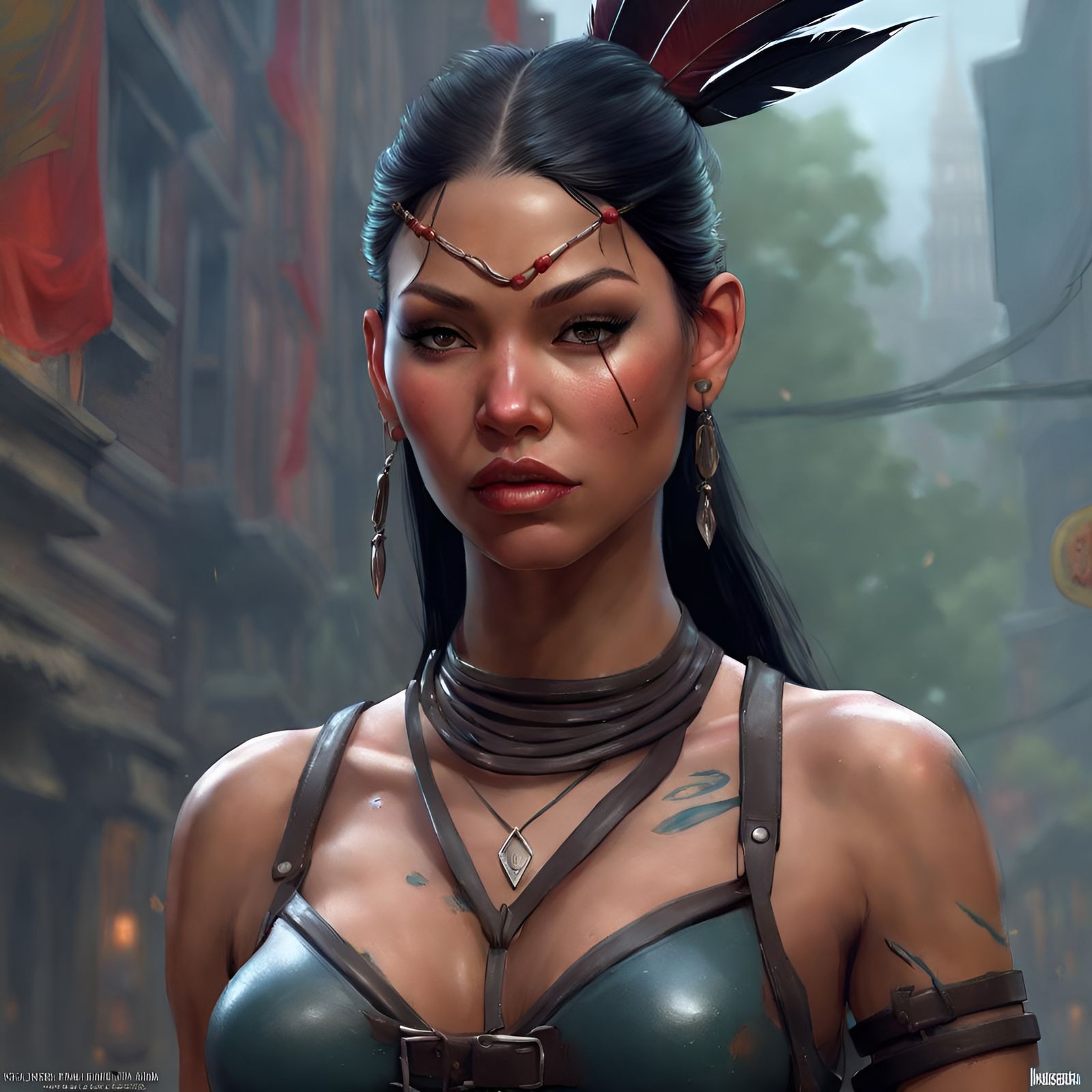 Pocahontas as Delinquent in Latex, Hyperdetailed Painting