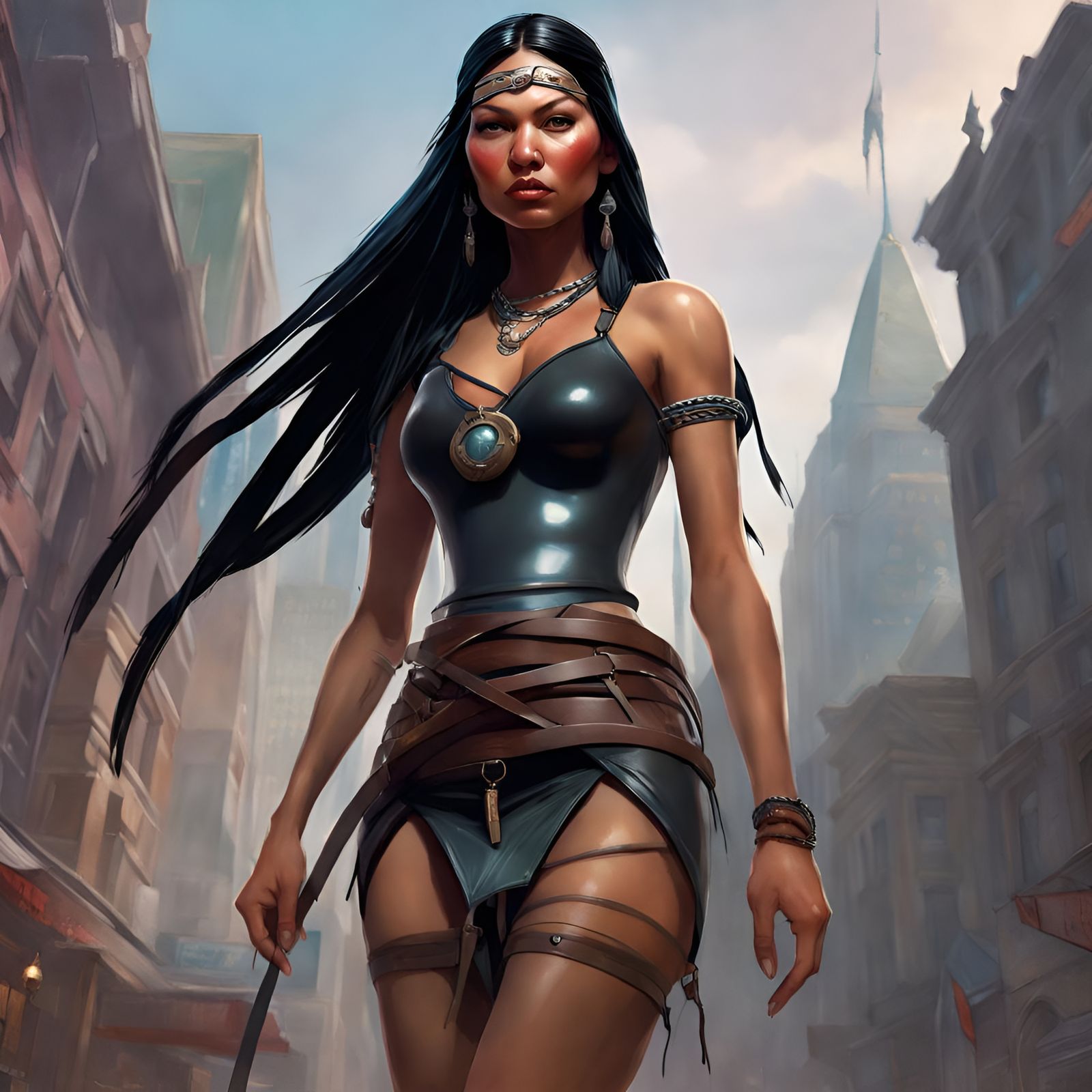 Pocahontas as Delinquent in Latex Outfit