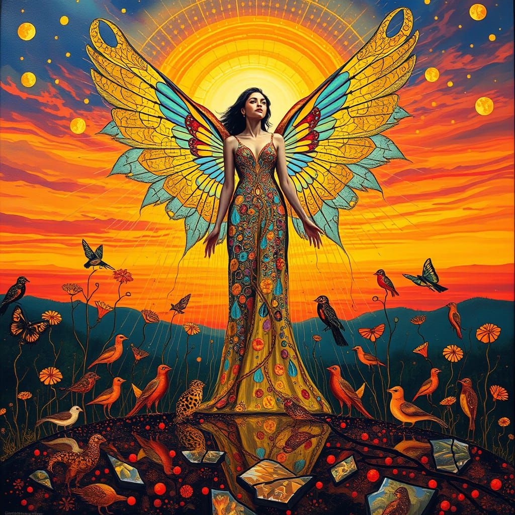 Surreal Goddess Ascends Amidst Whirling Vortex of Color and ...