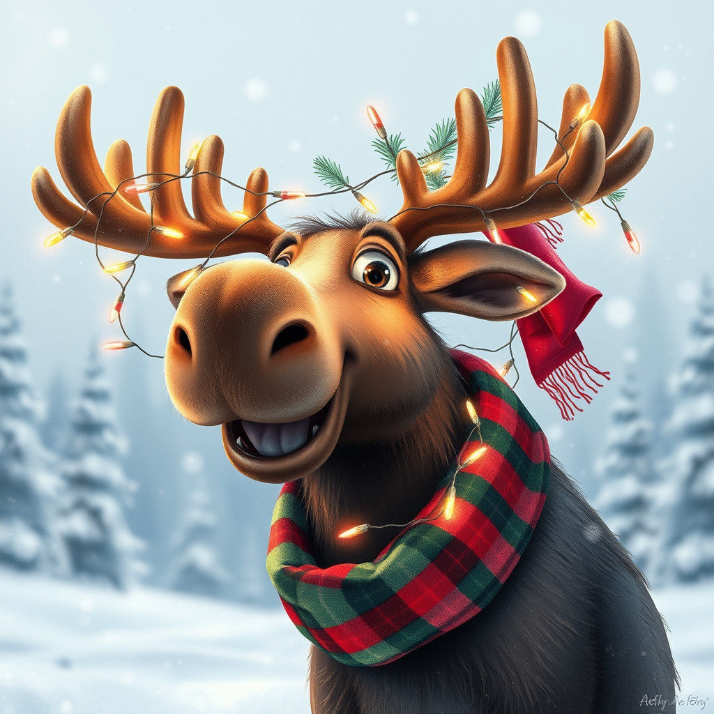 Festive Christmas Moose with Lights and Scarf