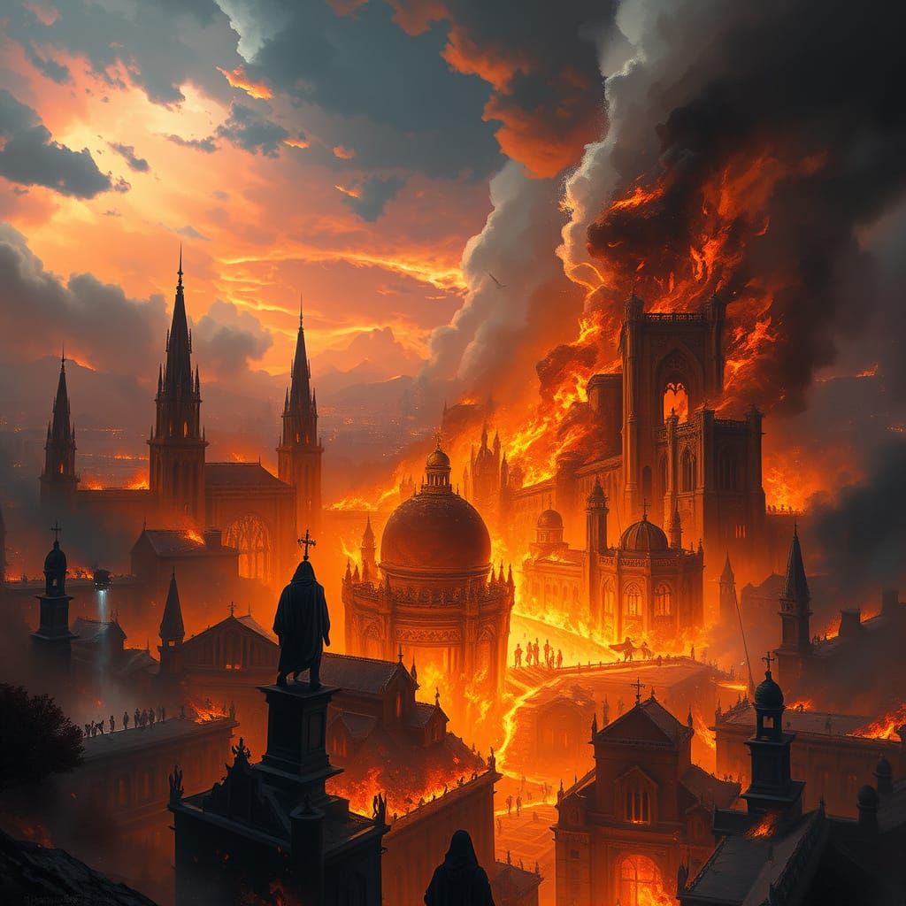 Fantasy Metropolis Ablaze in Golden Light