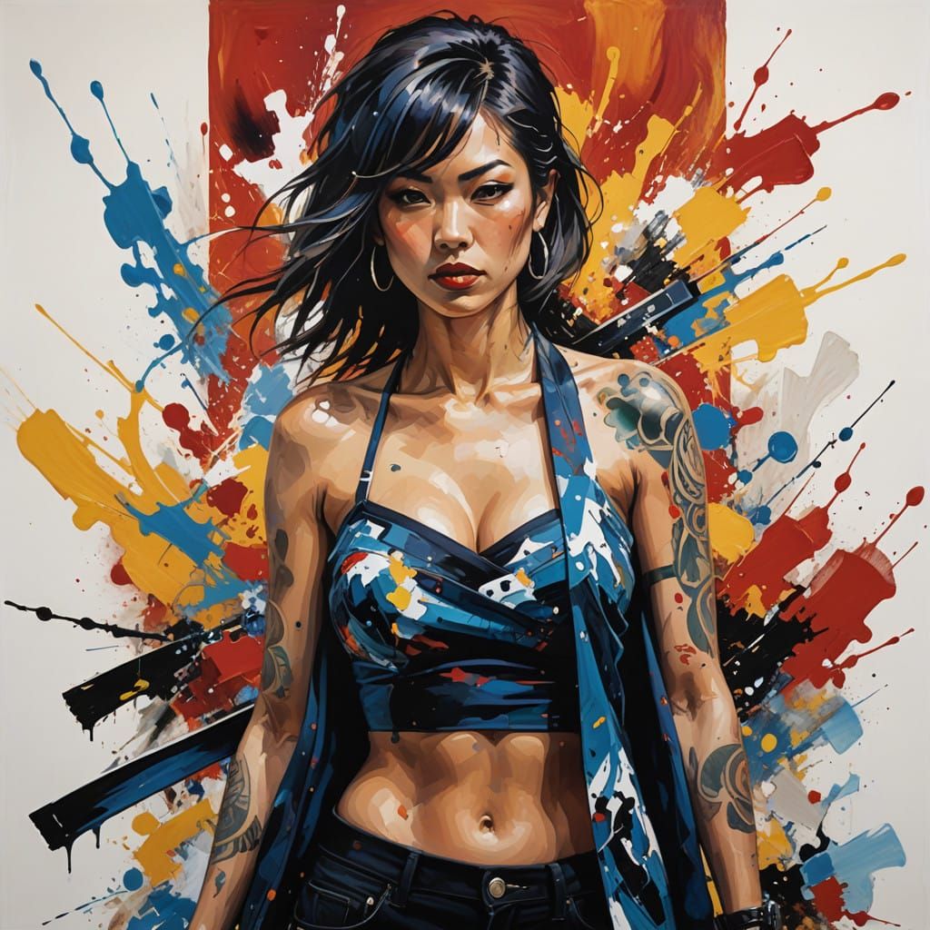 Ethereal Yakuza Warrior Unfolds in a Tapestry of Color and L...