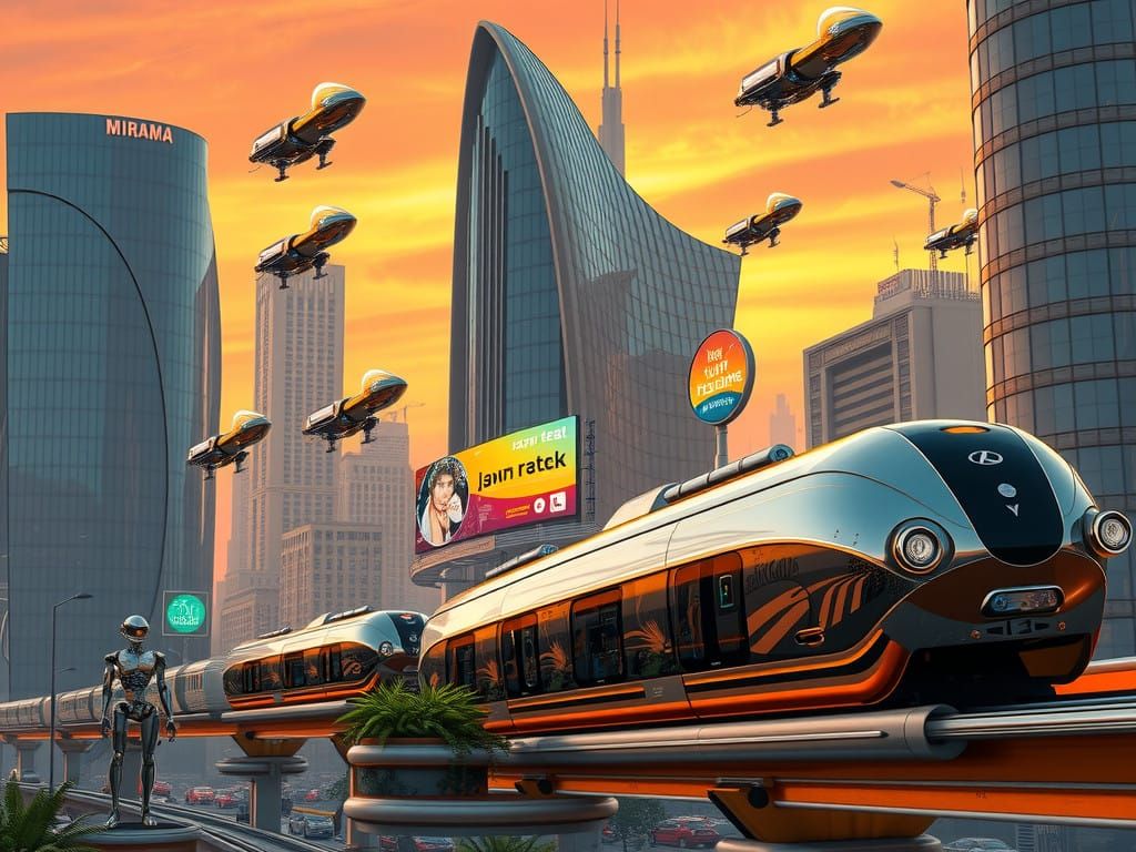 Retro-Futuristic Cityscape at Golden Hour