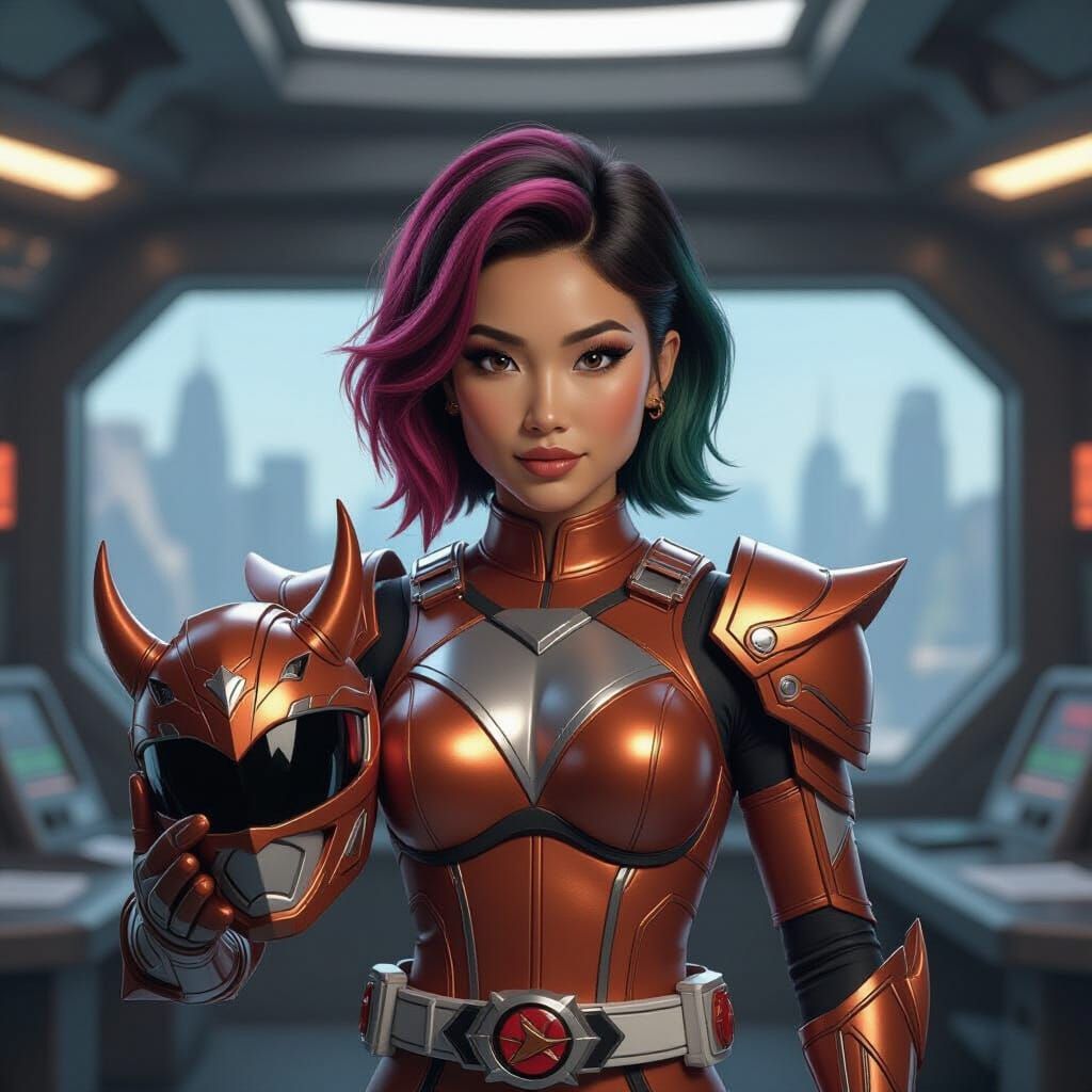 Copper Power Ranger in Command Center, Triceratops Helmet