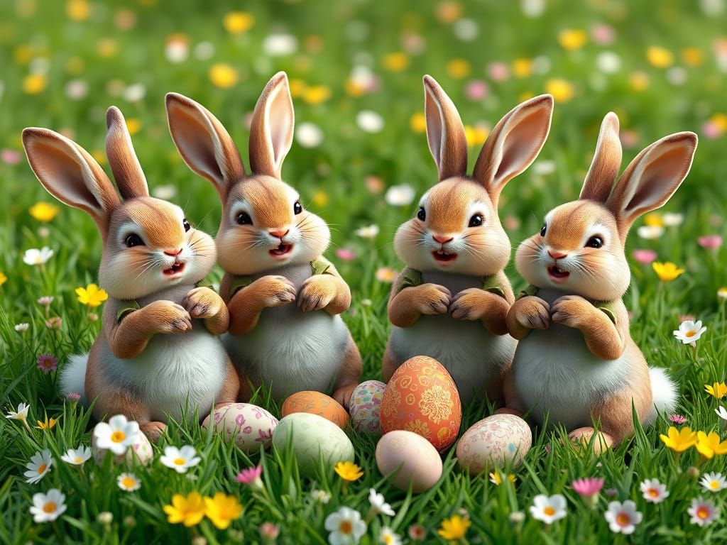 Whimsical Rabbits in Laughter, Surrounded by Vibrant Easter ...