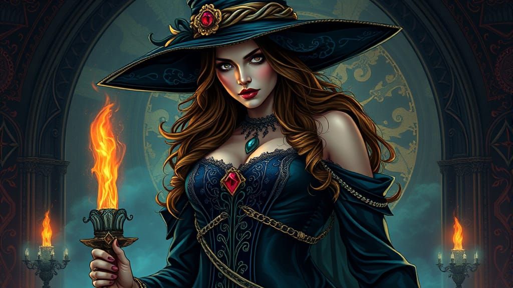 Wizard Woman in Gothic Victorian Witchcore Style