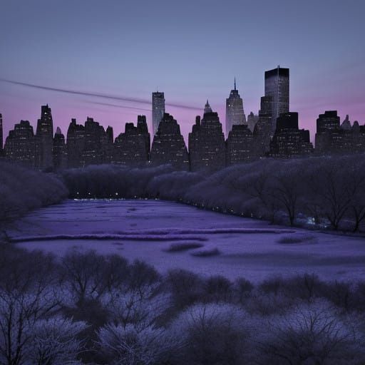 Muted Blues and Purples Dusk Sky Over Central Park