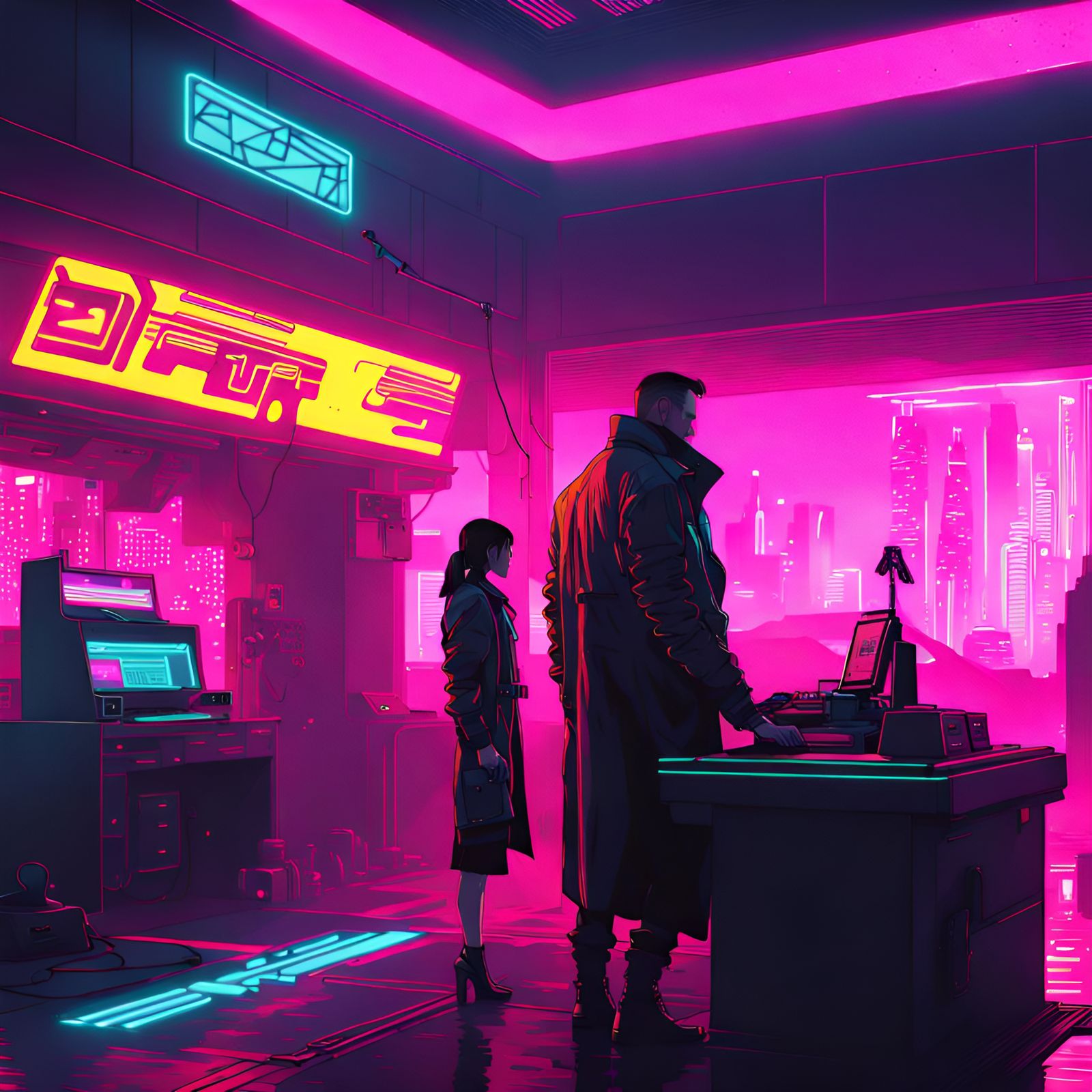 Cyberpunk Cityscape in Neon Synthwave Style