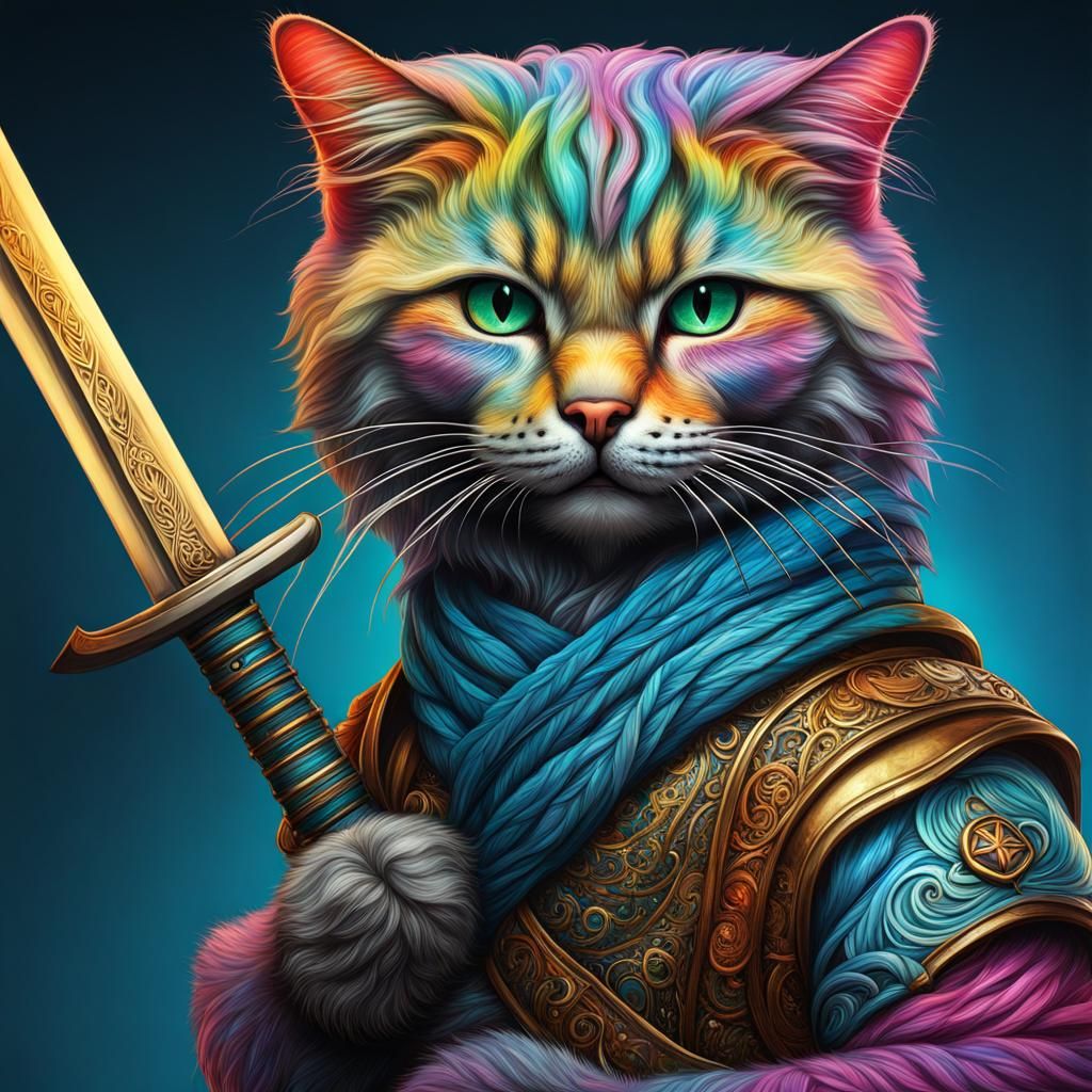 Anthropomorphic Cat Ninja with Katana in Modern Art