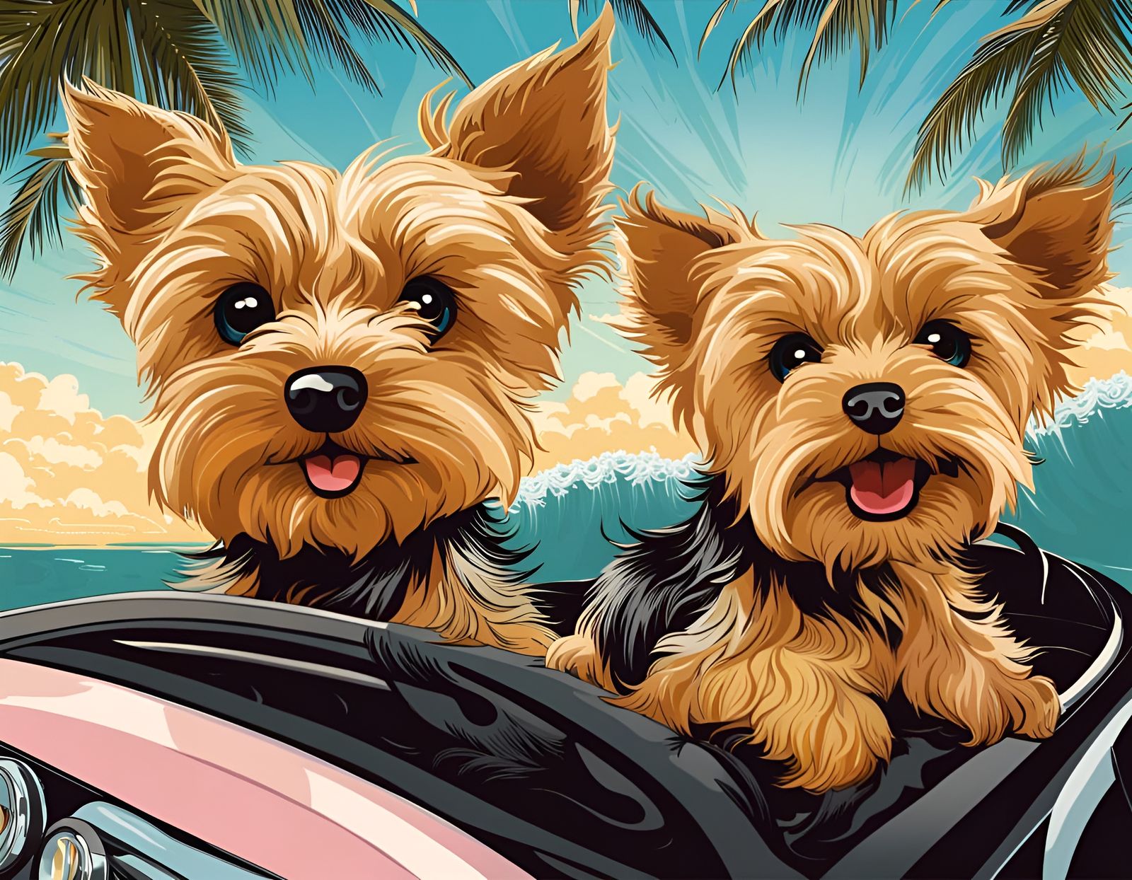 Yorkshire Terrier Puppies Driving, Yuko Shimizu Style