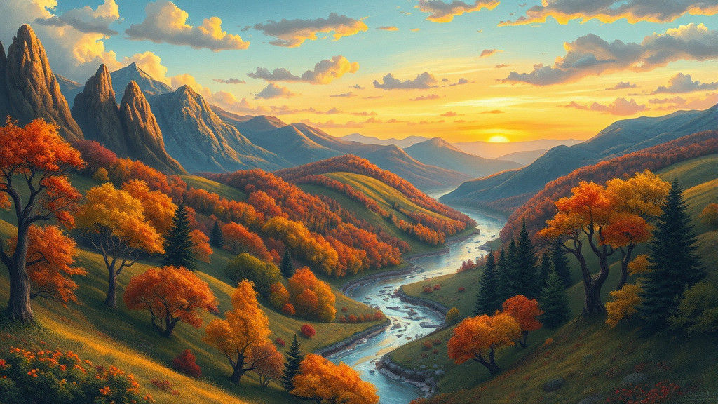 Fantasy Valley at Dusk in Children's Book Style