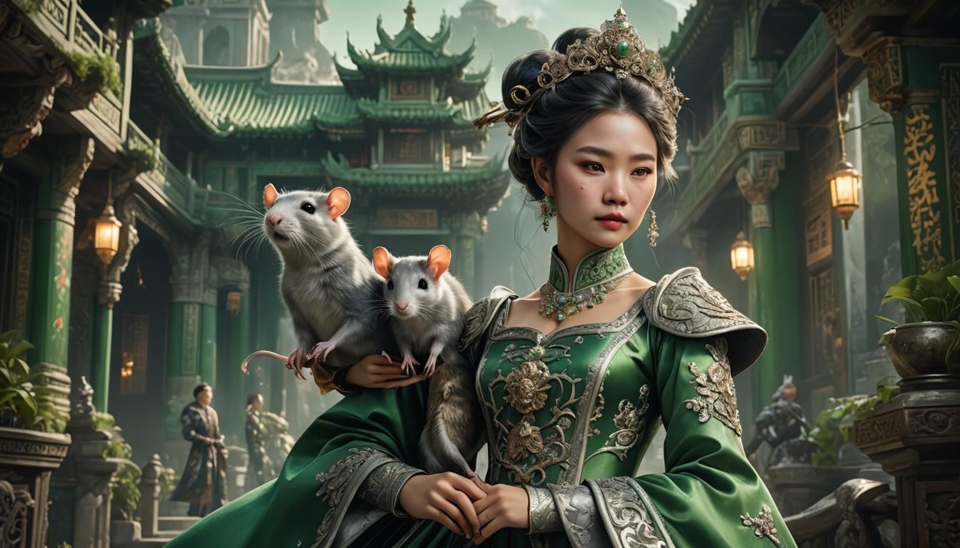 Chinese Princess with Rat in Baroque Dress