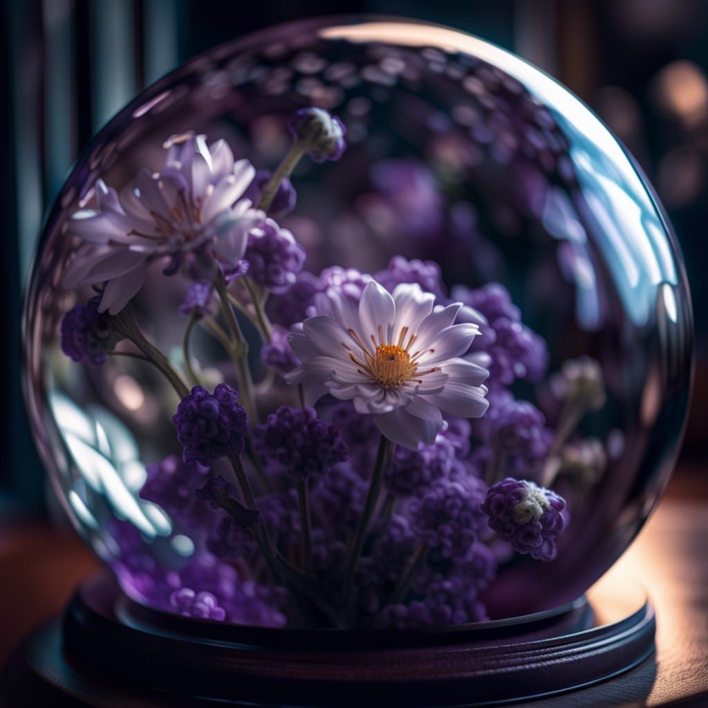 Violet Evergarden in Glass Sphere: Hyperrealistic Image