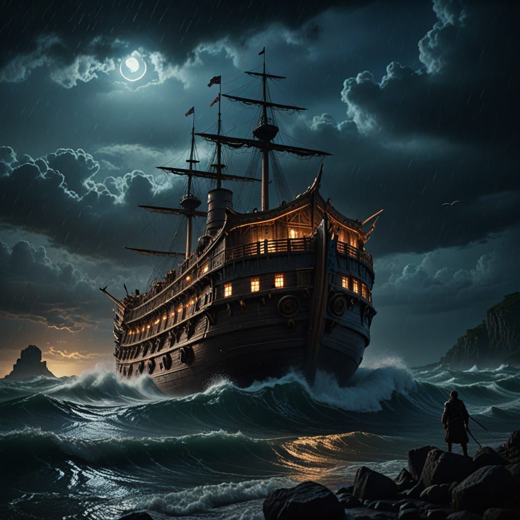 Gigantic Noah's Ark Surveys Stormy Seas in Cinematic Fantasy