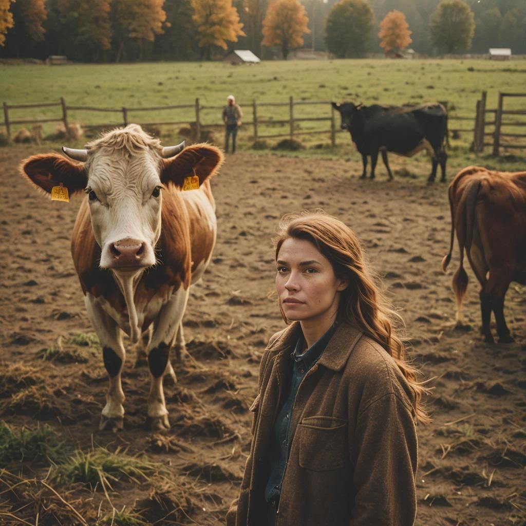 Woman's Farm Photo Bomb: A Cinematic Still