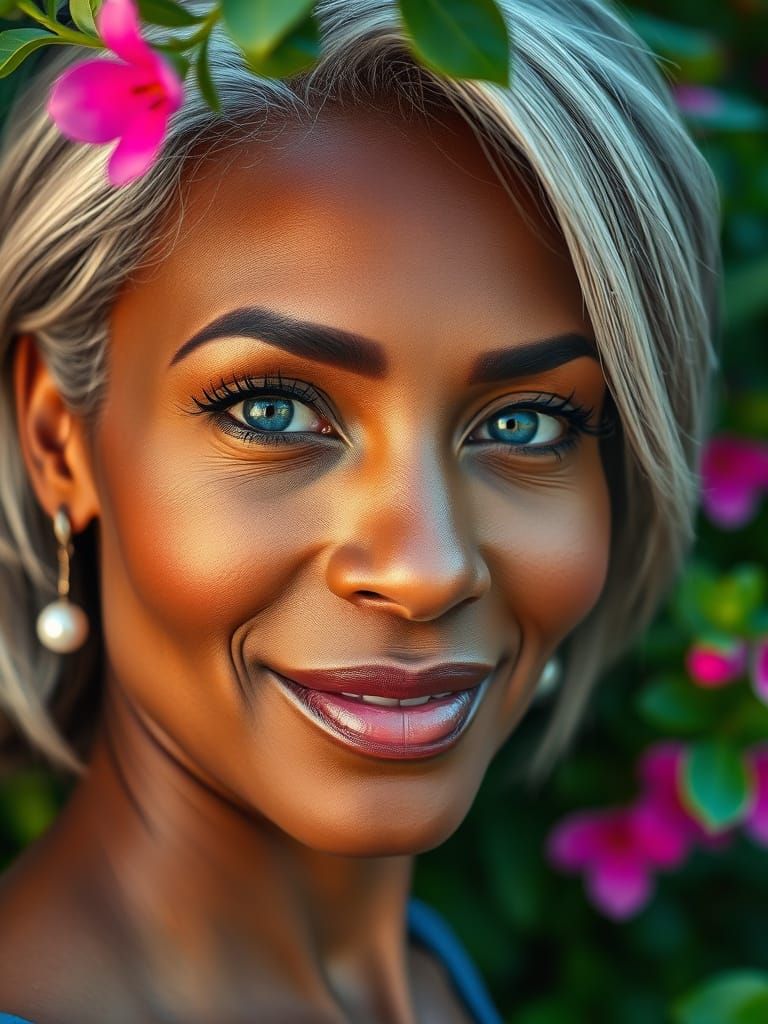 Stunning African American Woman with Silver Hair