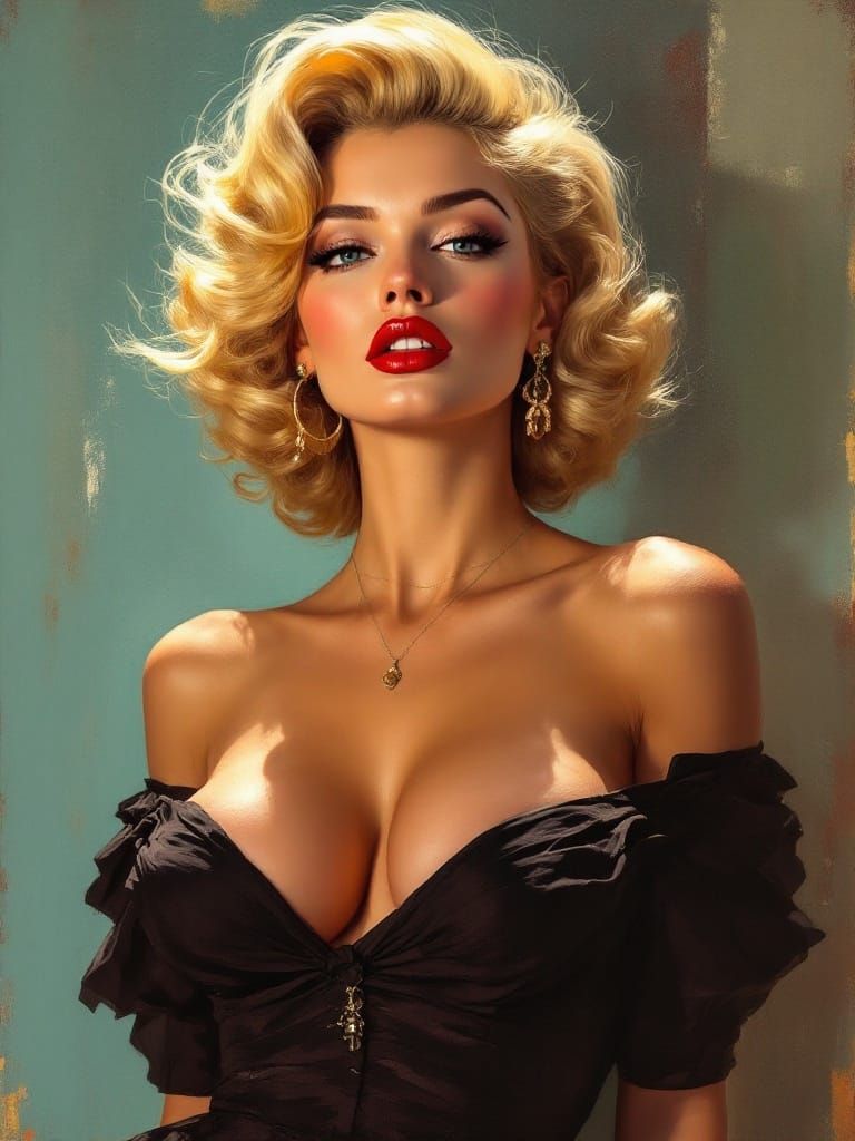 1950s Pin-Up Woman with Bold Brushwork