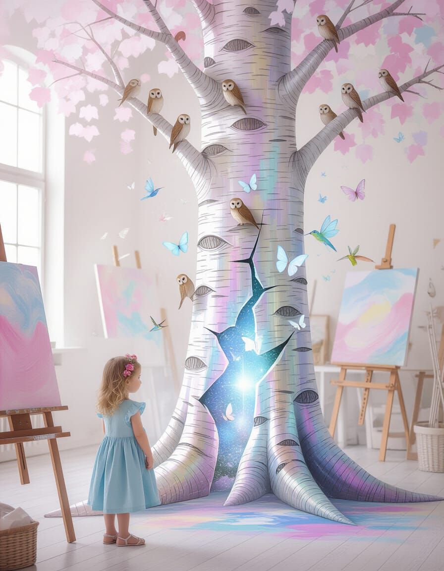 Girl Conducts Magical Creatures in Pastel Art Studio