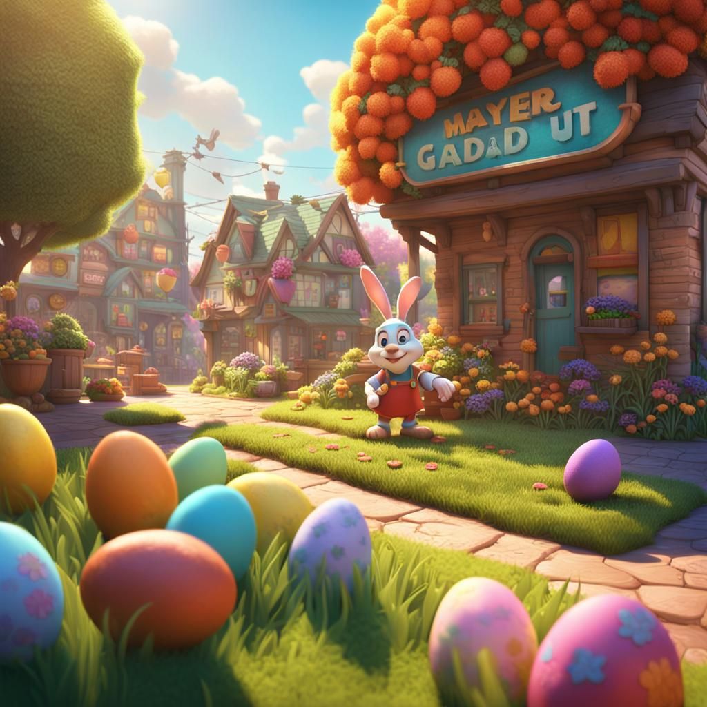 Cute Rabbit Easter Egg Hunt: Pixar-Style 3D Art