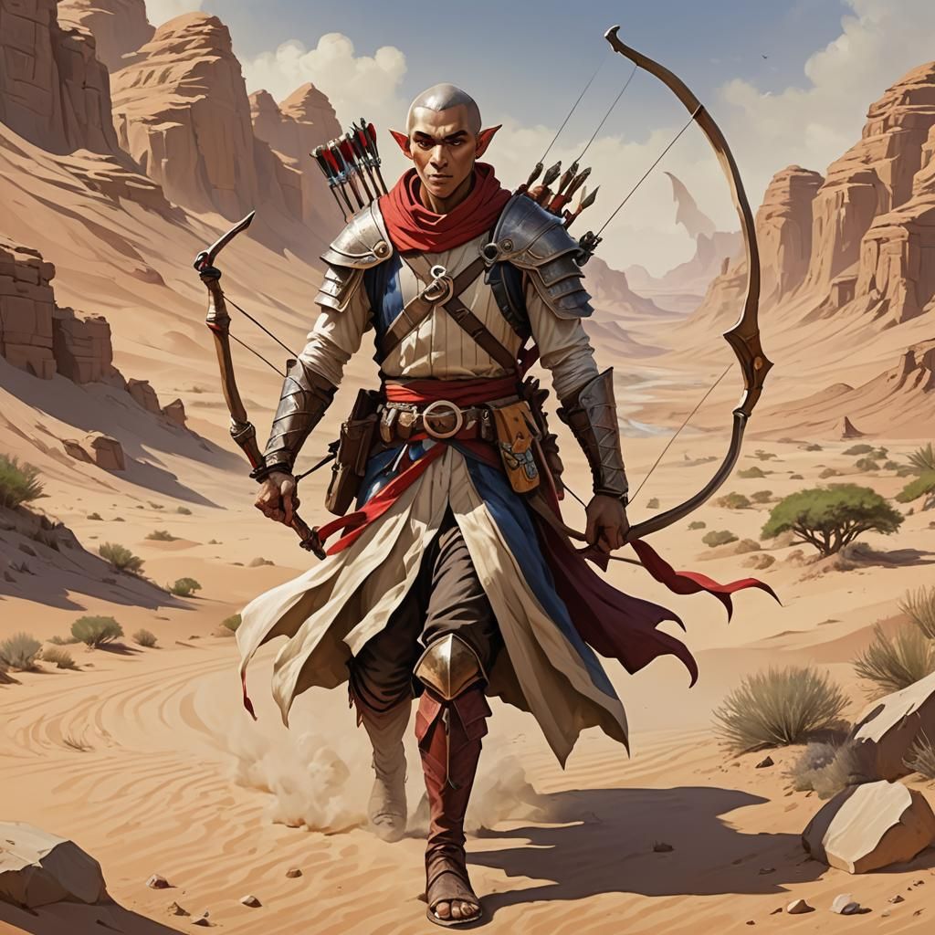 Elf Warrior Monk in Desert Ruins, Fantasy Art