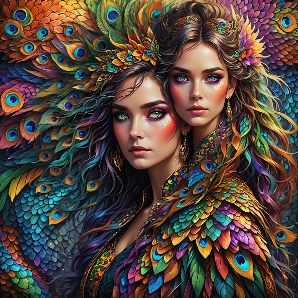 Woman with Rainbow Dragon Scales: Digital Matte Painting