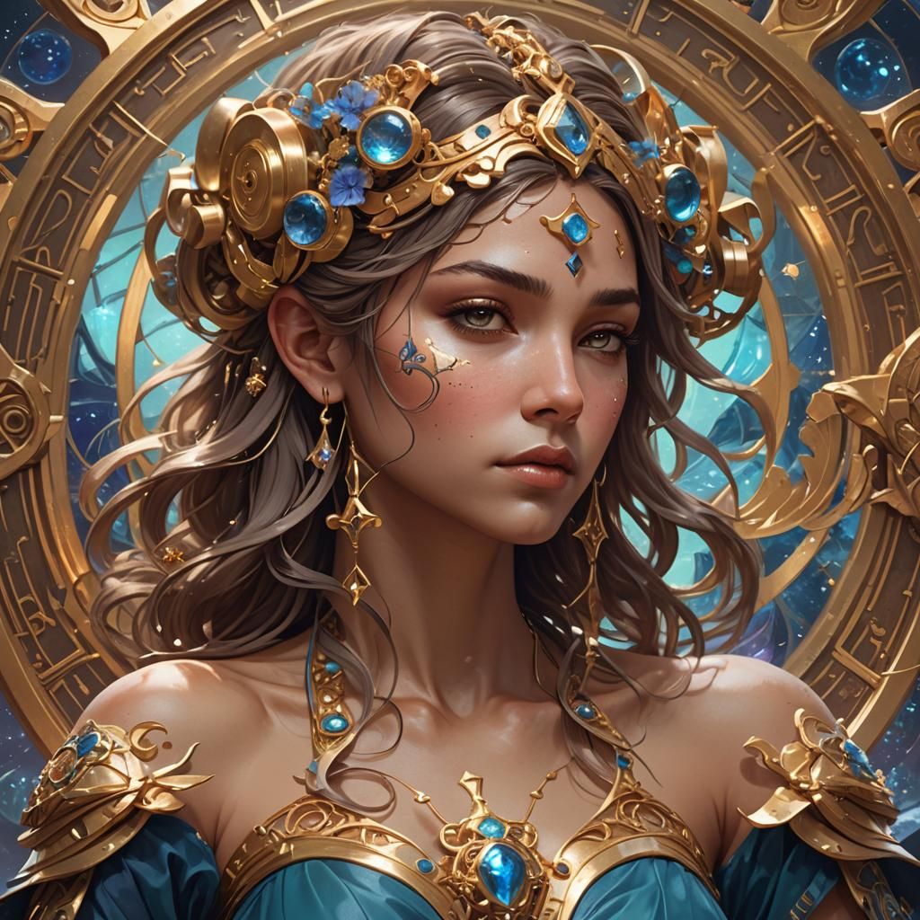 Libra Zodiac Sign Portrait in Art Nouveau Style