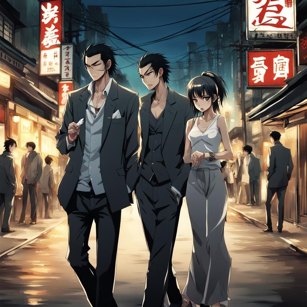 Anime Yakuza Couple Smoking in Town