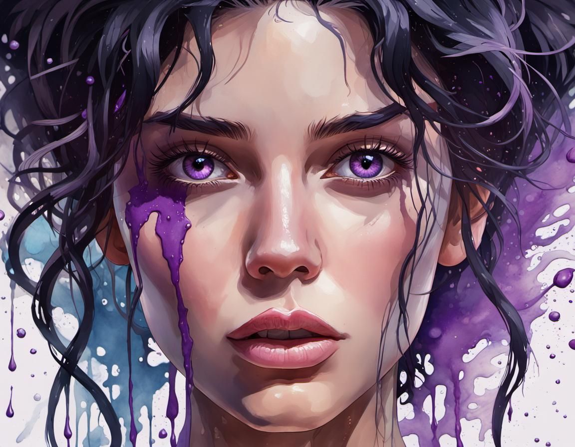 Watercolor Portrait of a Woman with Violet Eyes