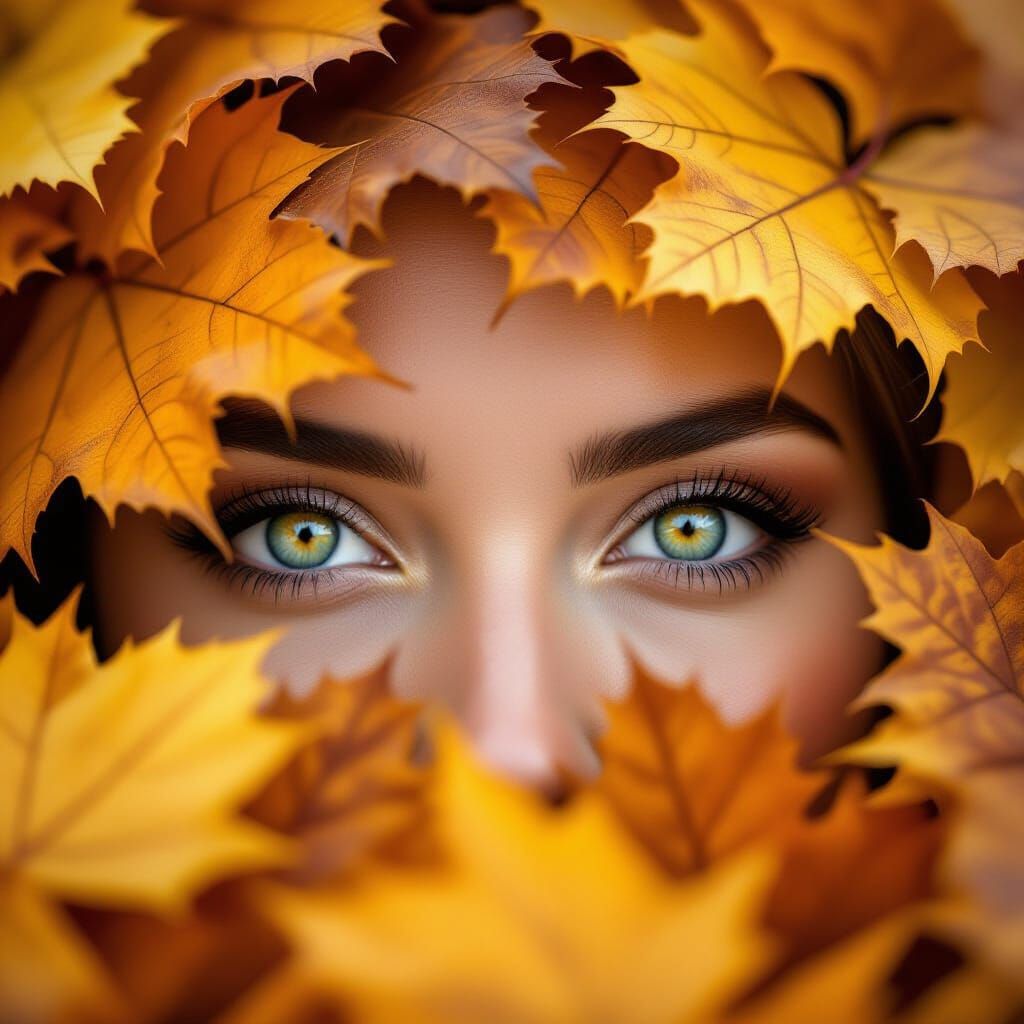 peekin' through pile of autumn leaves