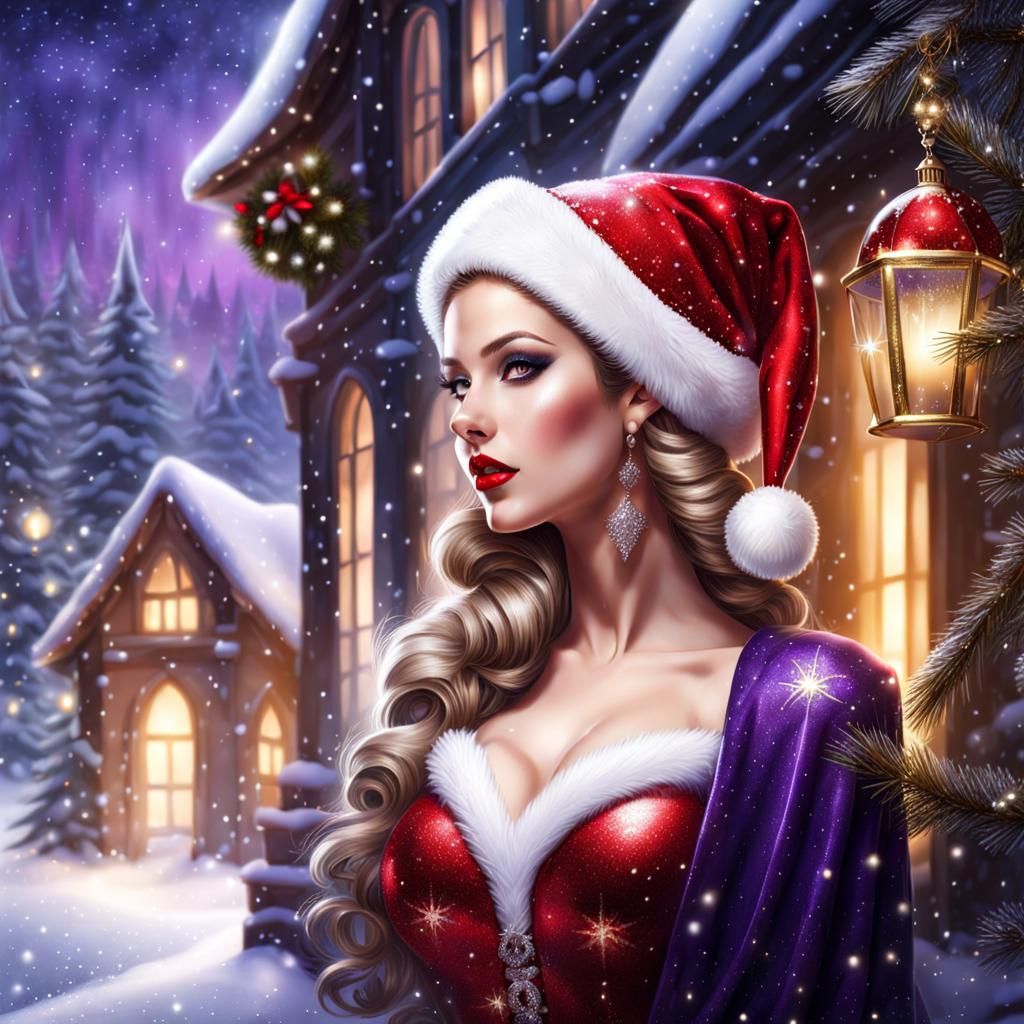 Beautiful Christmas Elf in a Retro Winter Dreamland